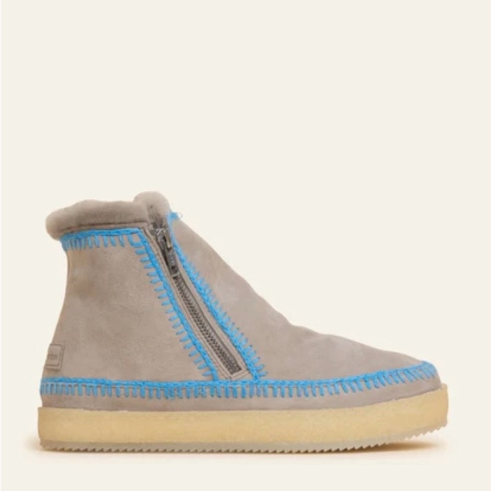 Cozy Gray and Blue Fleece Lined Ankle Boots - Picture 2 of 8